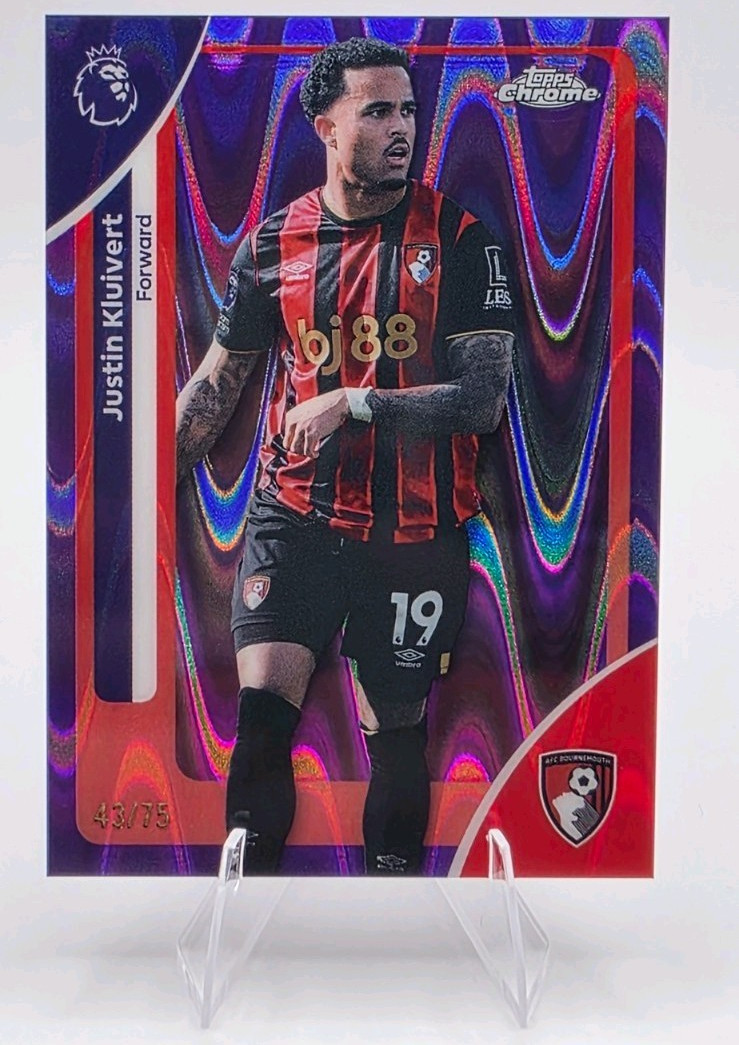 Topps Chrome 2025 Justin Kluivert Purple Wave Refractor 43/75 AFC Bournemouth