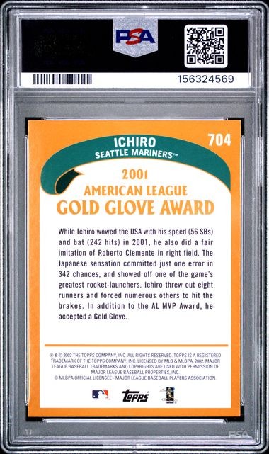 ICHIRO SUZUKI – PSA 8 – 2002 Topps #704 – HOME TEAM ADVANTAGE – Gold Glove