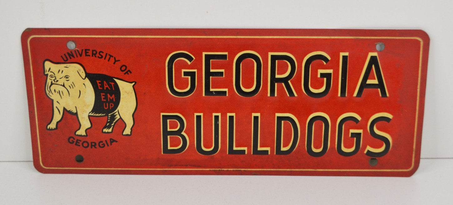 Vintage University of Georgia Bulldogs License Plate Scioto Sign Uga Eat Em Up