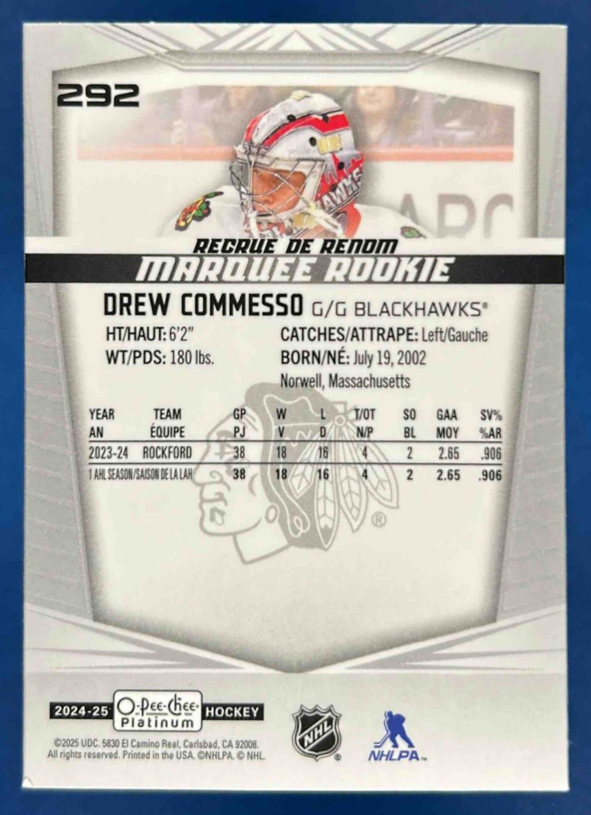 2024 OPC O-Pee-Chee Platinum Drew Commesso #292 RC Marquee Rookie