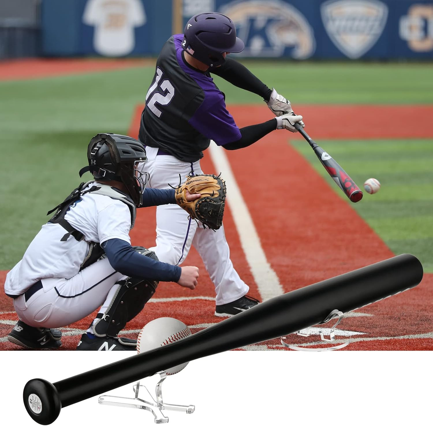 Desktop Baseball Bat Stand Acrylic Display Holder for 2-5/8” Barrel Size