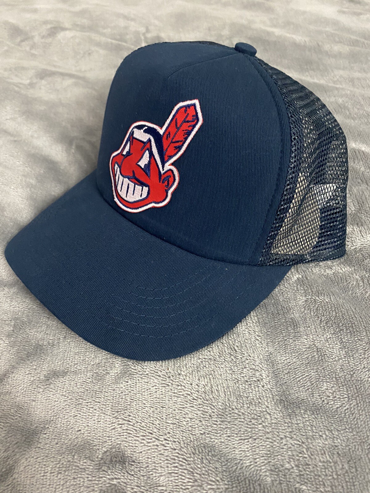 ⚾️VINTAGE THROWBACK CLEVELAND INDIANS CHIEF WAHOO BLUE TRUCKER HAT CAP NEW ⚾️
