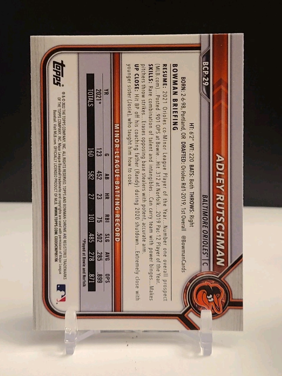 2022 Bowman – Chrome Prospects Adley Rutschman #BCP-29
