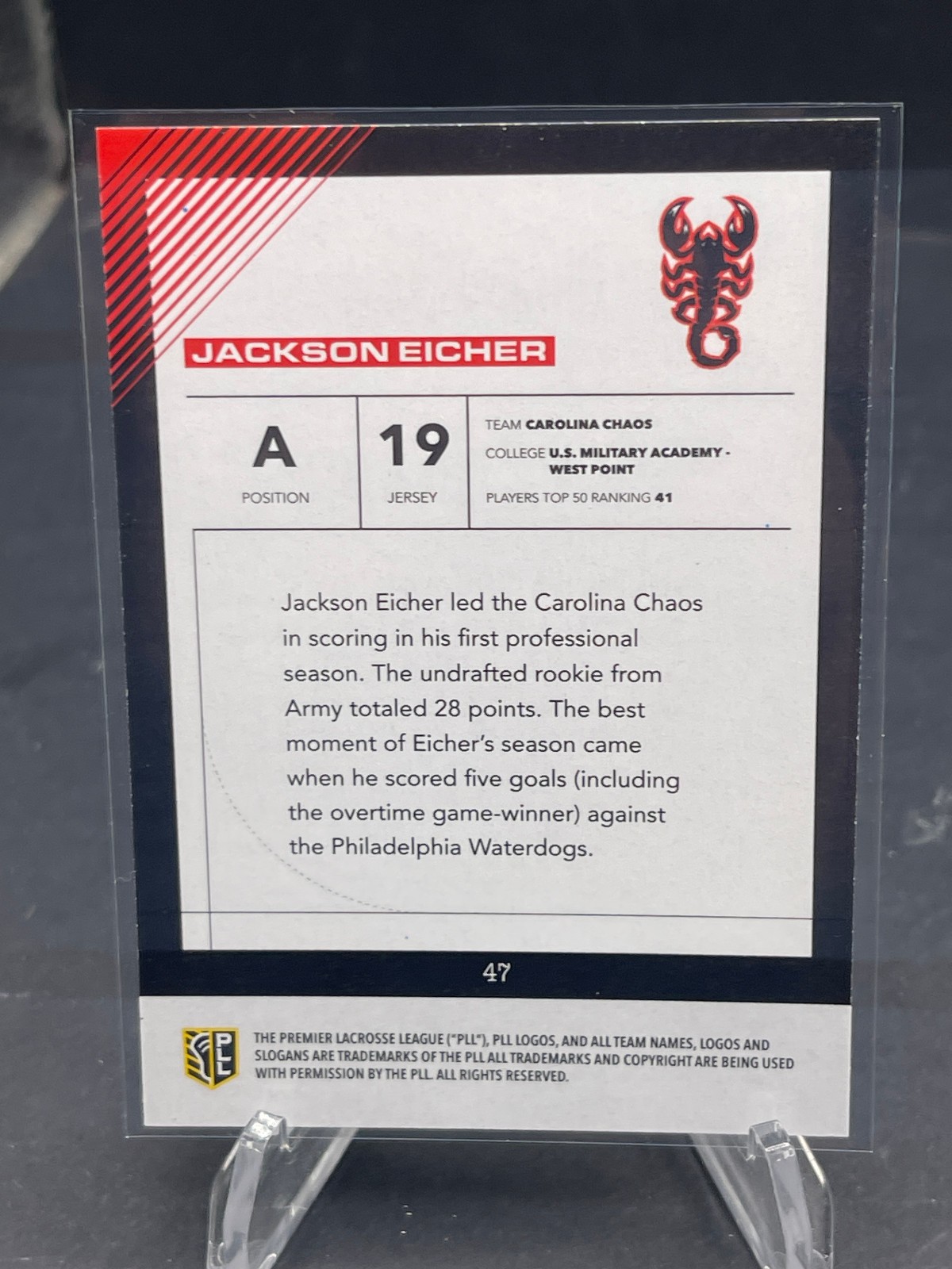 2026 PLL FIELDSIDE II JACKSON EICHER BLUE FOIL STAMPED RC SSP #47, SN 47/99 SSP
