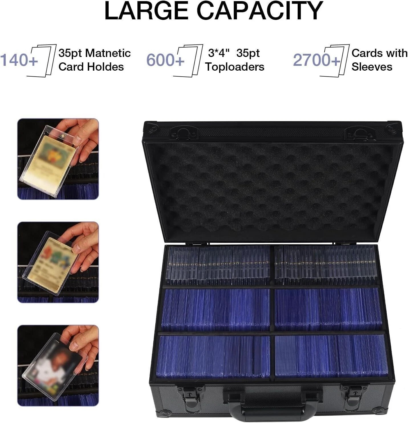 600+ Toploader Hard Case For 3”x4” 35pt Sports Card Storage Box Holds Black