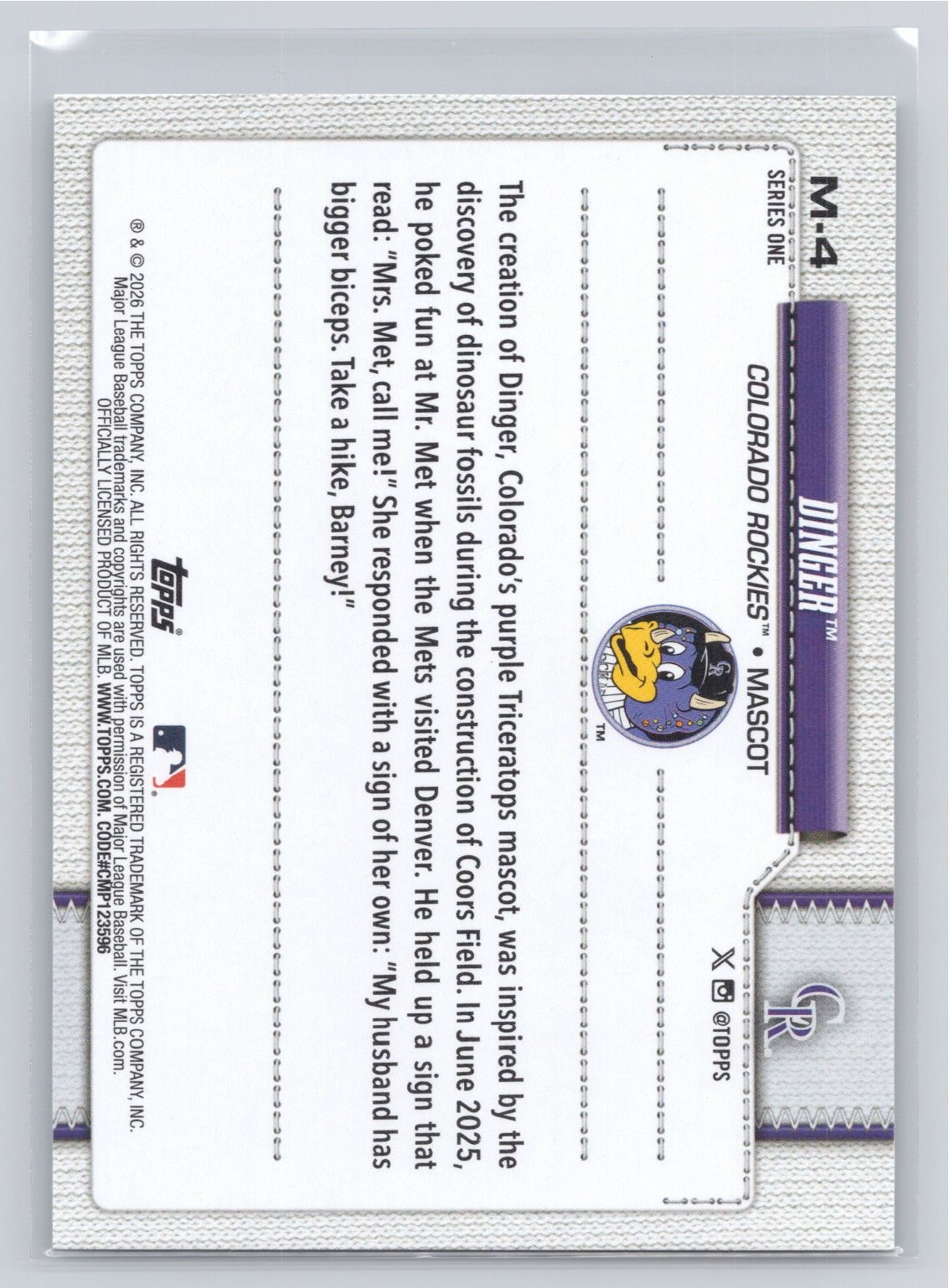 2026 Topps #M-4 Dinger Mascots Colorado Rockies