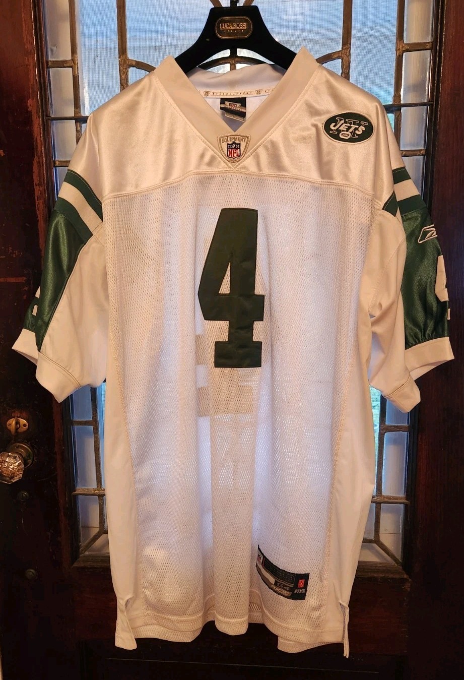 Brett Favre #4 Reebok NFL Authentic New York Jets White Jersey in Size 54