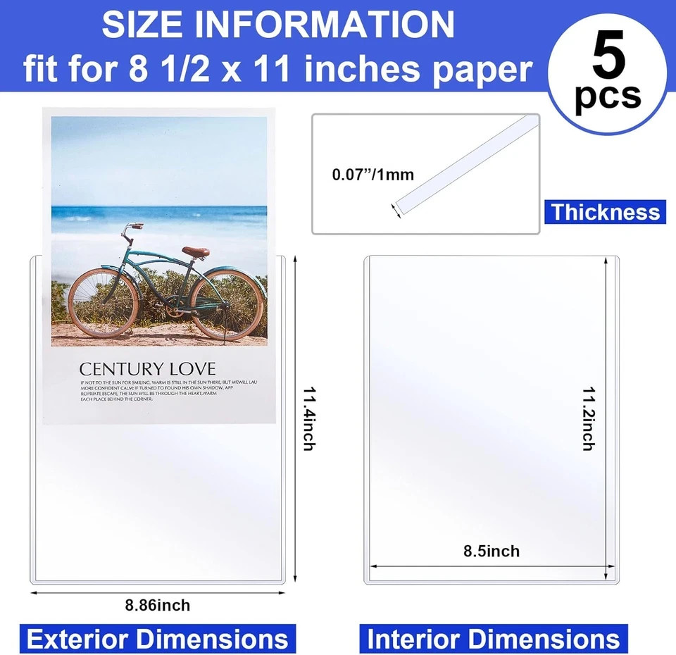 5 Pcs 8 1/2″ X 11″ Rigid Print Protectors Clear Rigid Sleeve Plastic Paper Page