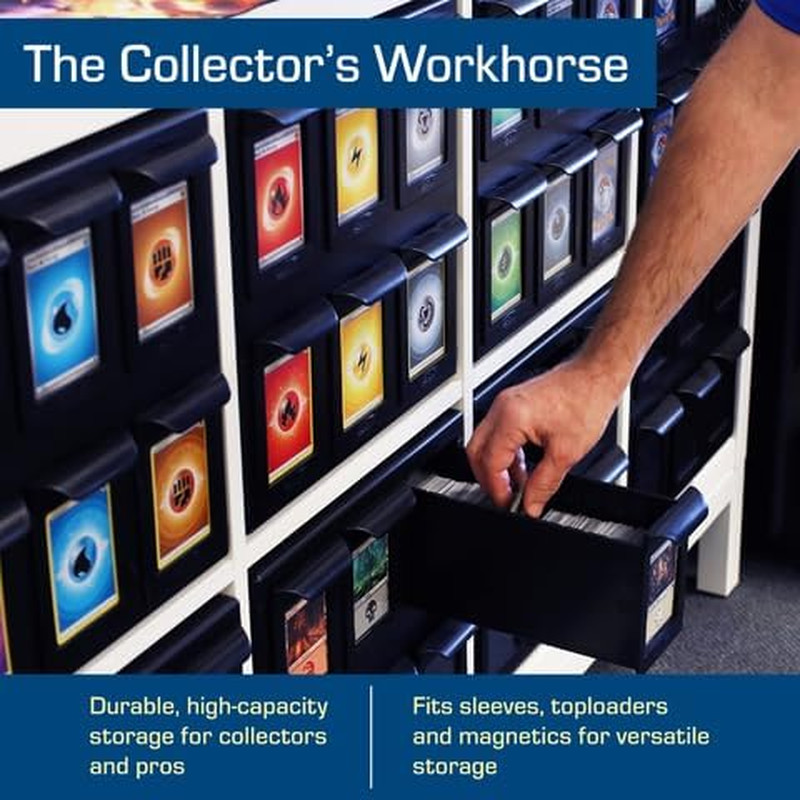 6 Drawer Card Catalog – Black | Stackable Trading Card Organizer Box | Holds Spo