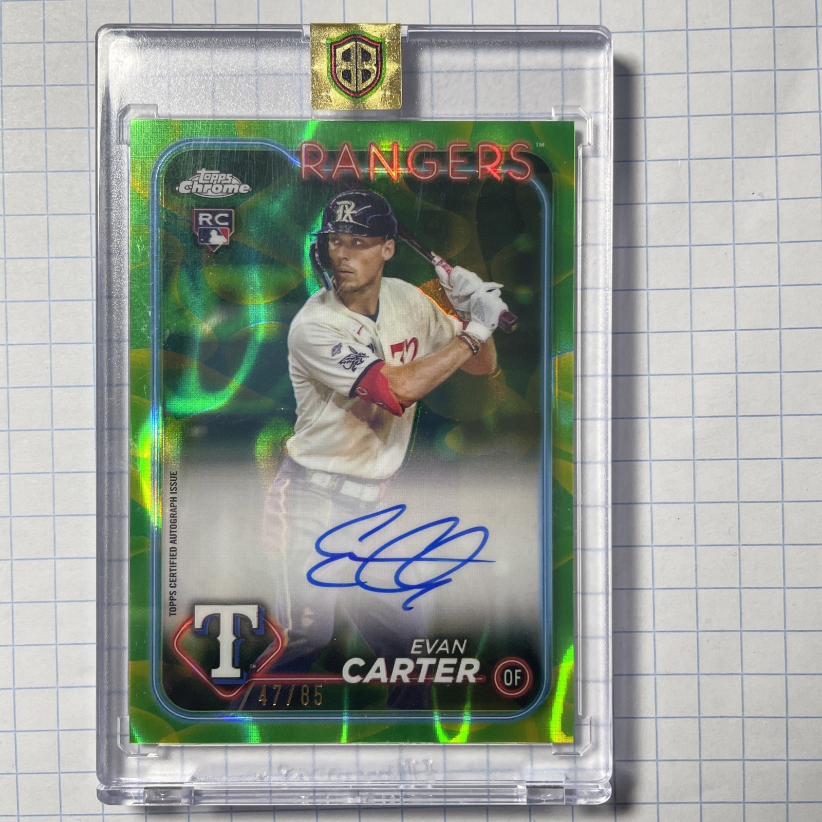 Evan Carter 47/50 AUTO 🔥⚾️ 2024 Topps Chrome Green Yellow Lava Lamp RC ⚾️🔥