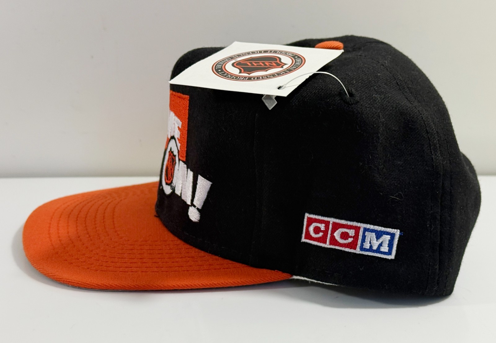 CCM NHL ‘Game On’ Snapback Hat Cap Wool Black Orange Lockout Vintage 90s
