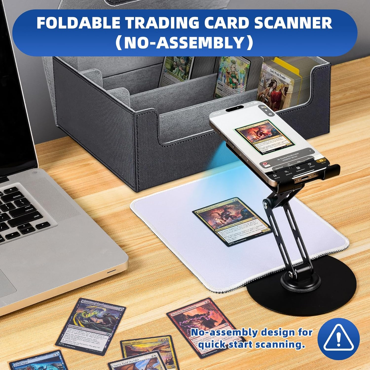 Foldable MTG Trading Card Scanner Stand,Carbon Steel Phone Holder Includes 50 St