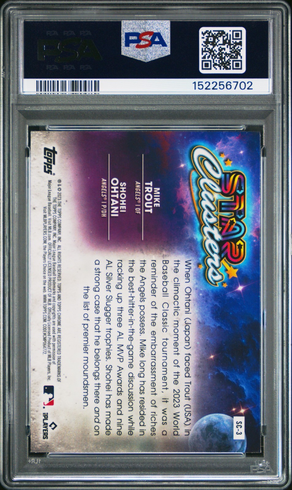 2023 Topps Cosmic Chrome, Trout / Ohtani Star Clusters, PSA 9
