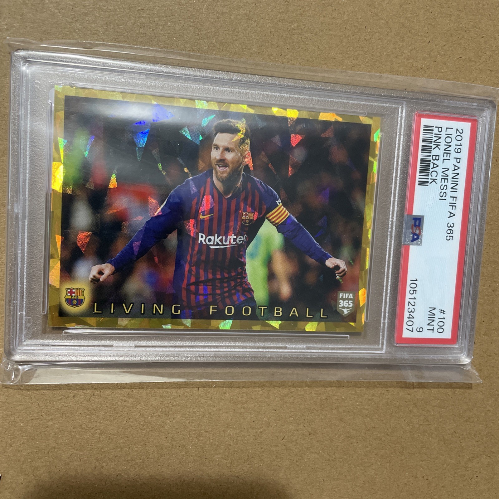 LIONEL MESSI 2019 PANINI FIFA 365 PiNK BACK #100 Living Football GOLD PSA 9🌟
