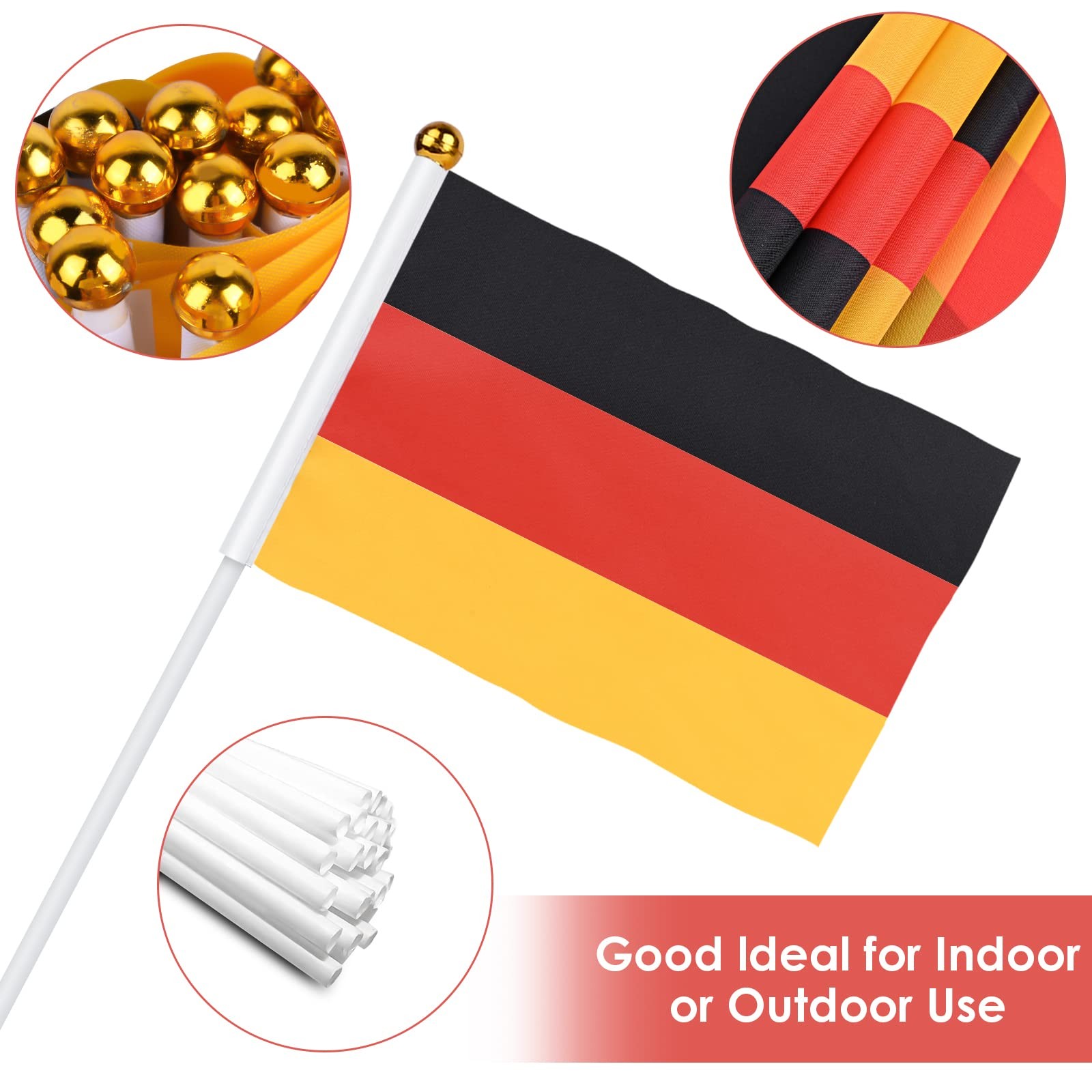 AhfuLife 30 Pcs Germany Hand Held Flags for World Cup 5×8 Inch-30 Pcs, German