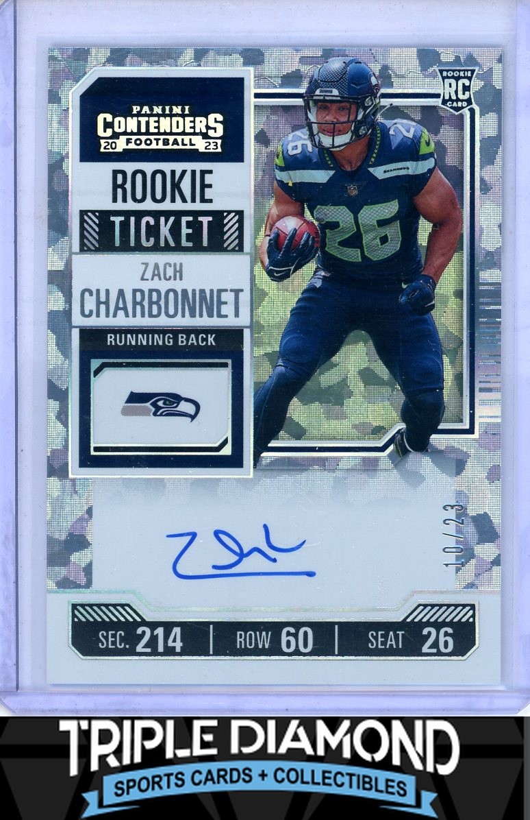 2024 Panini Contenders Zach Charbonnet Rookie Auto Cracked Ice #10/23 B577