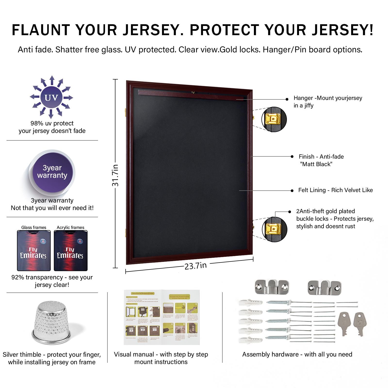 Jersey Display Frame Case Lockable, Large Sport Jersey Shadow Box with 98% UV