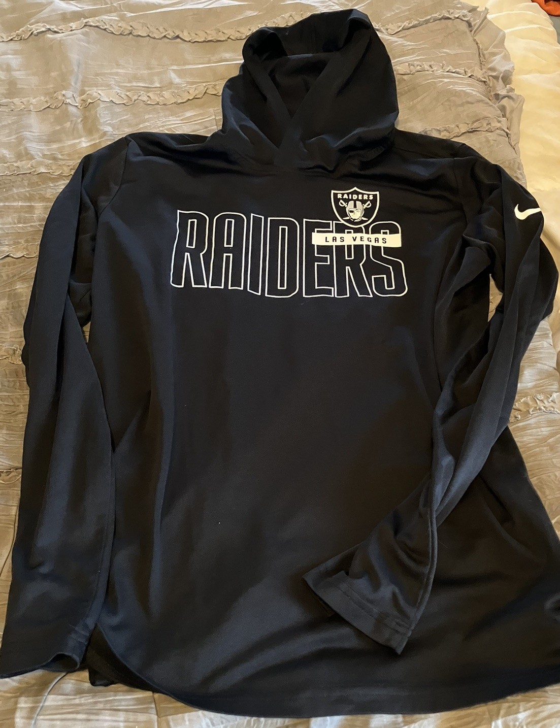 LAS VEGAS Oakland RAIDERS Football NIKE Long Sleeve Hooded LARGE Black Shirt