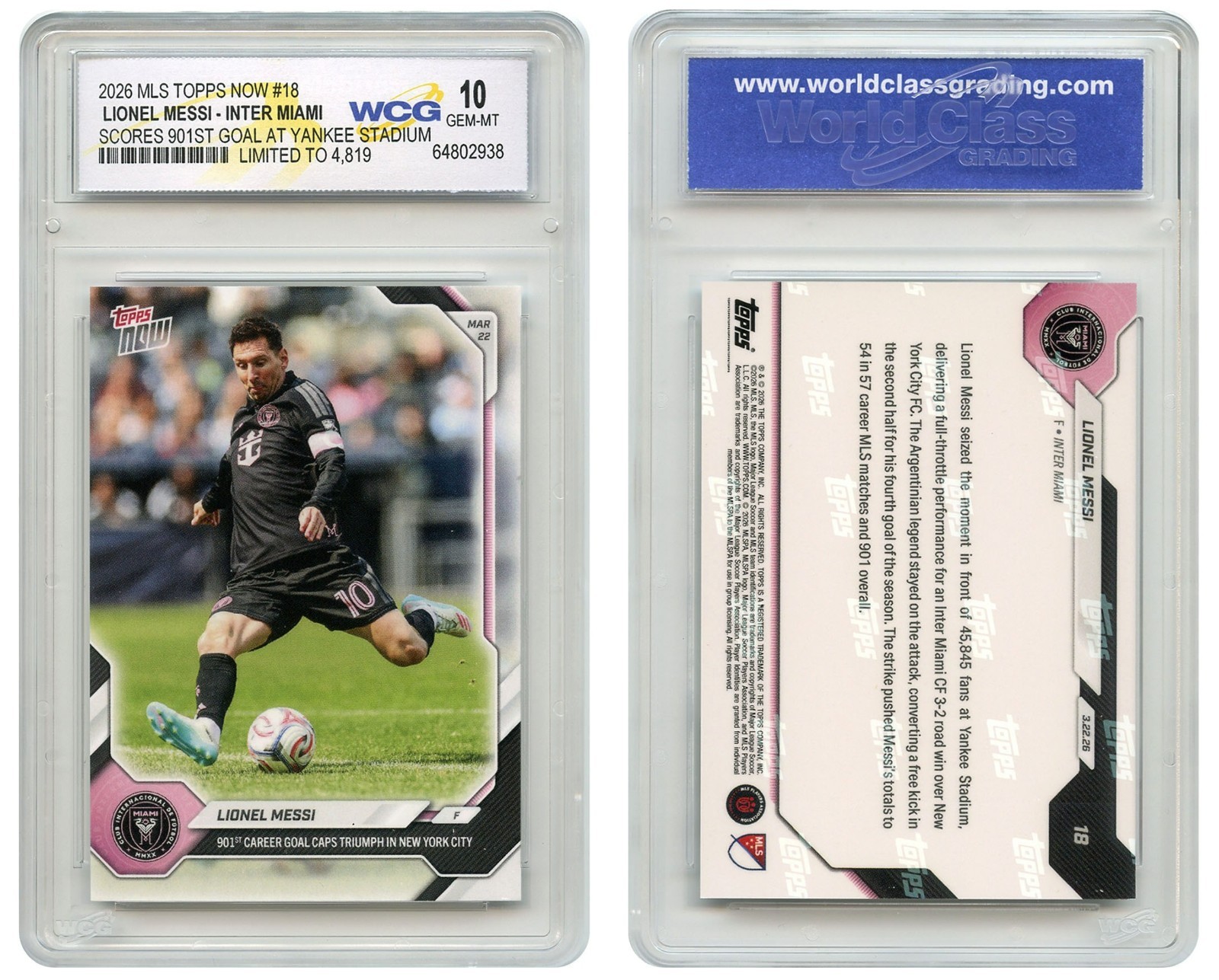 2026 MLS Topps LIONEL MESSI Scores 901st Goal at Yankee Stadium Card #18 -GEM 10