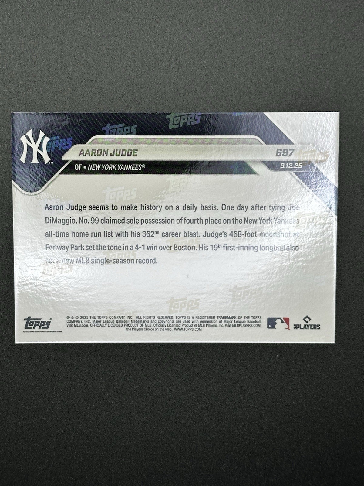 2025 topps now aaron judge 697