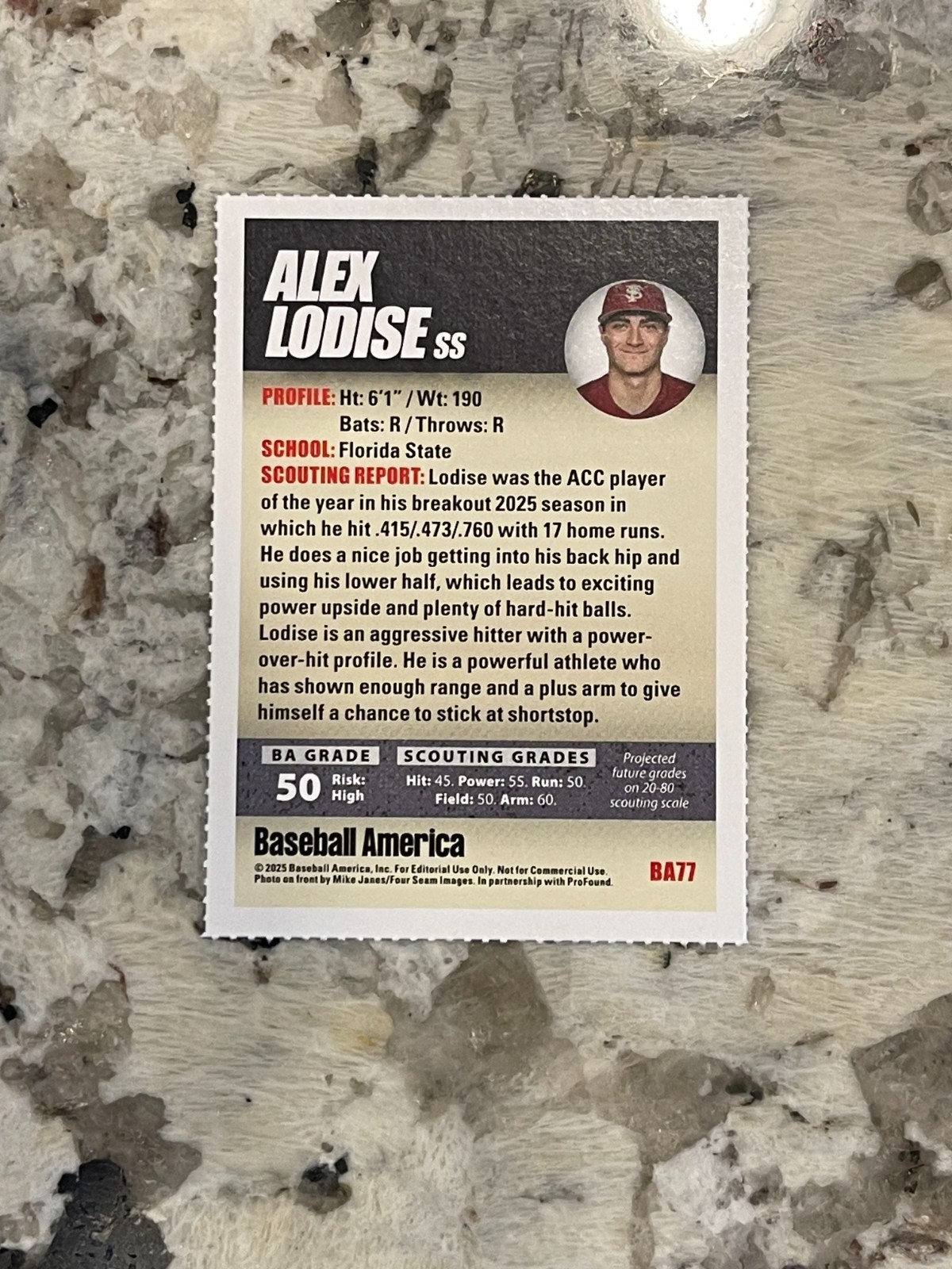 2025 Baseball America Draft Prospects Alex Lodise #BA77