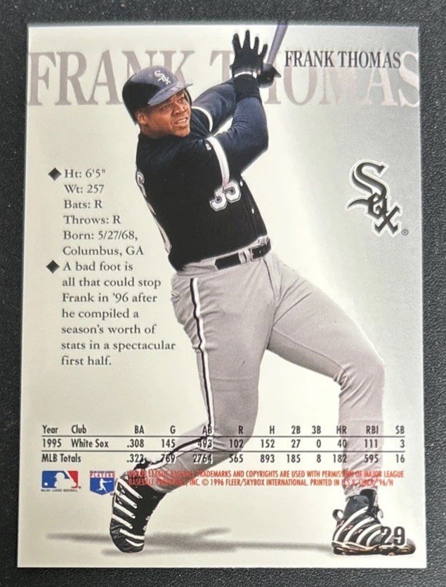 1996 Fleer Skybox Circa ‘96 Frank Thomas Baseball Card #29 White Sox HOF 1B VG
