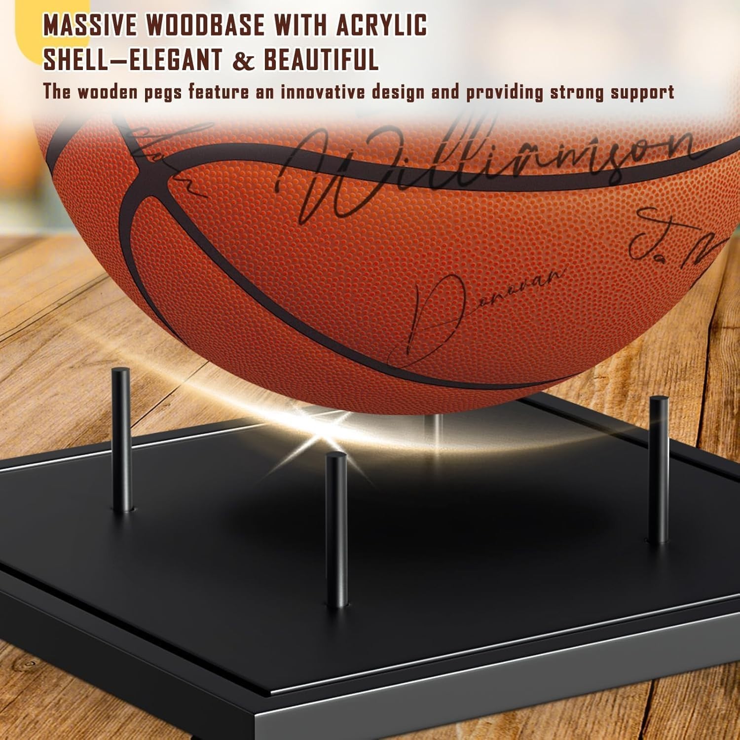 Tabletop Basketball Display Case: Black Acrylic with Wooden Base – Quick Setup
