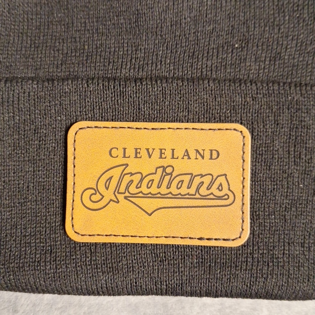 Cleveland Indians Leather Rectangle Patch Black Beanie Cap MLB