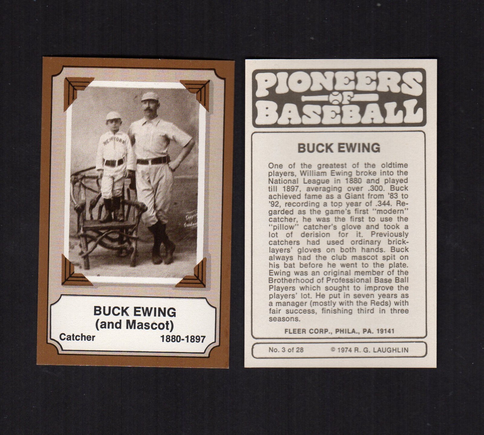 Pioneers of Baseball: #3 BUCK EWING, Giants/Reds/Spiders+ ~ 1974 Fleer/Laughlin