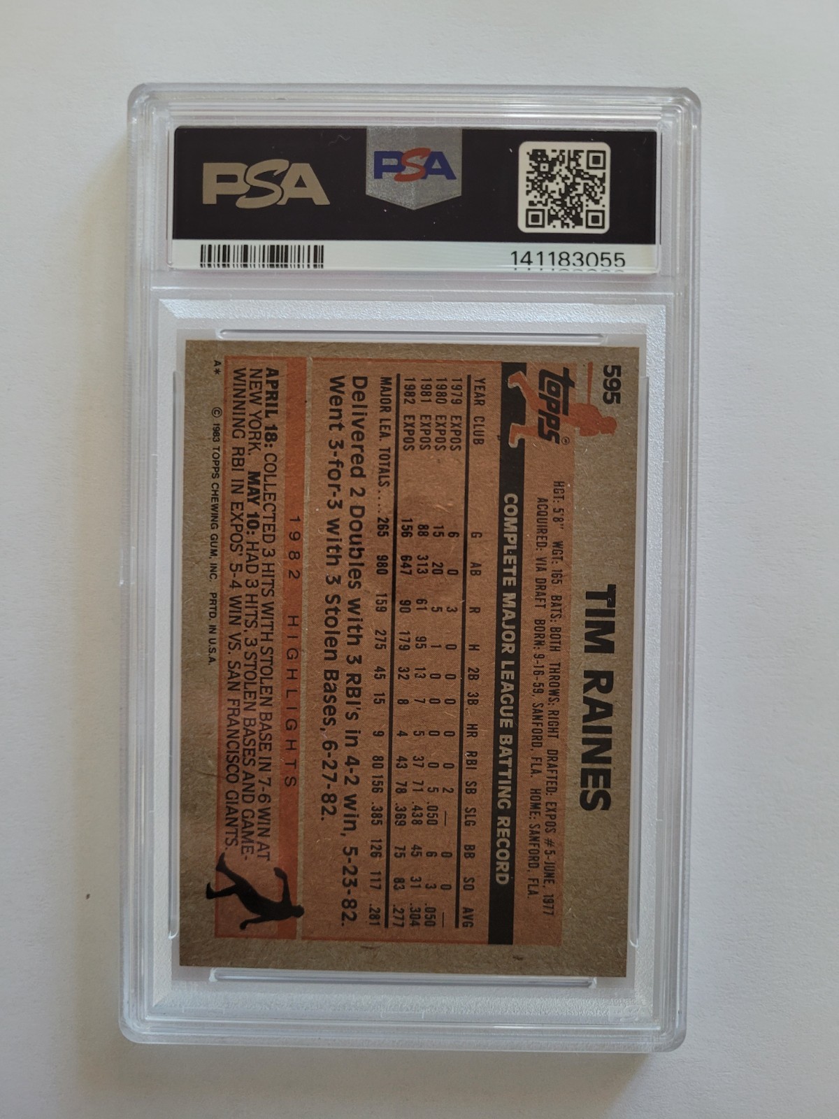1983 Topps #595 TIM RAINES mint PSA 9 Montreal Expos HOF
