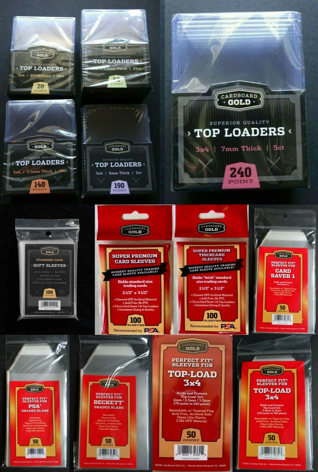 Cardboard Gold Top Loaders 20pt 60pt 140pt 190pt 240pt You Pick From List