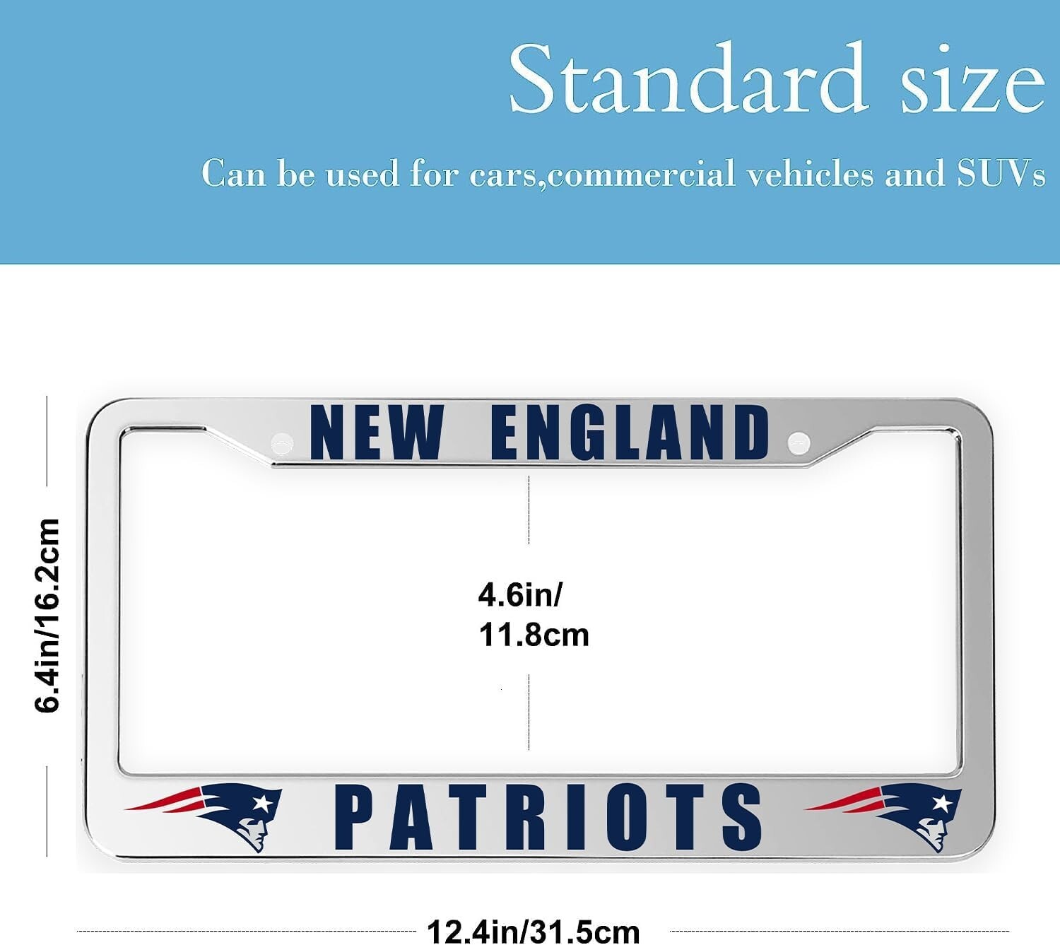 New England Patriots Aluminum Metal Silver License Plate Frame Auto Truck Car