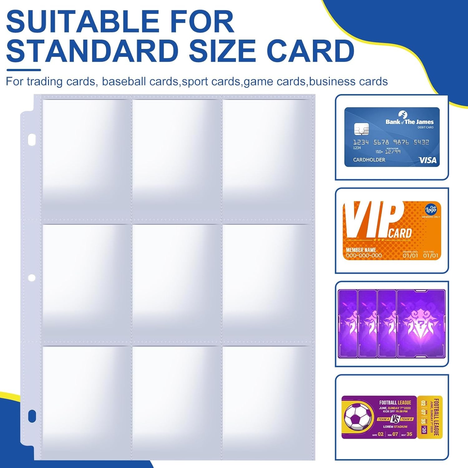 1080 Pockets Card Sleeves Binder Sheets, 9 Pocket Card Sleeves for 3 Ring Binder