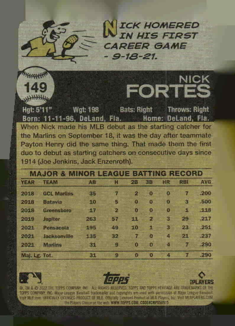 2022 Topps Heritage #149 Nick Fortes
