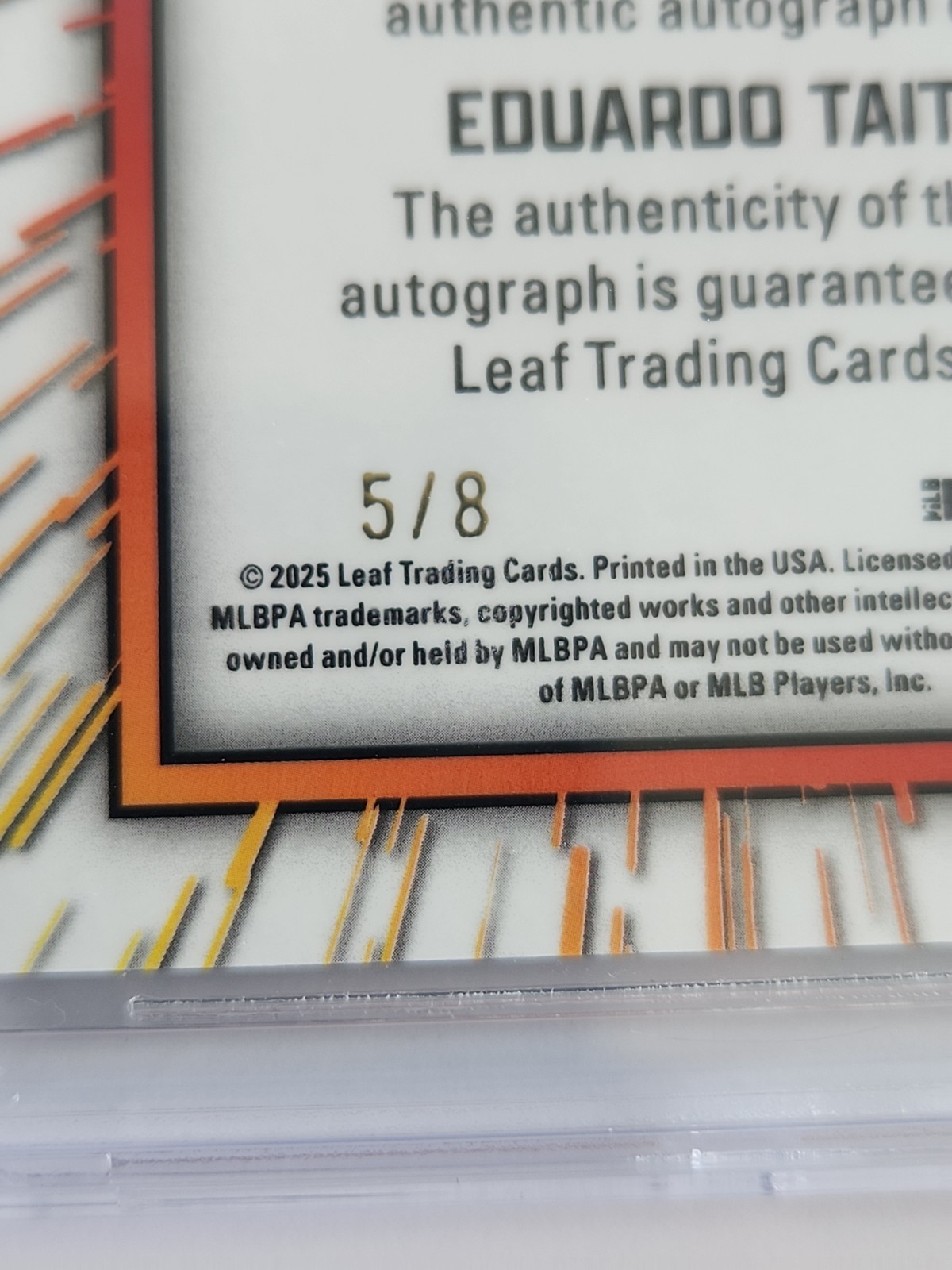 2025 Leaf Vivid Autographs Sparkles Green #BA-ET1 Eduardo Tait BGS 9 Mint Read
