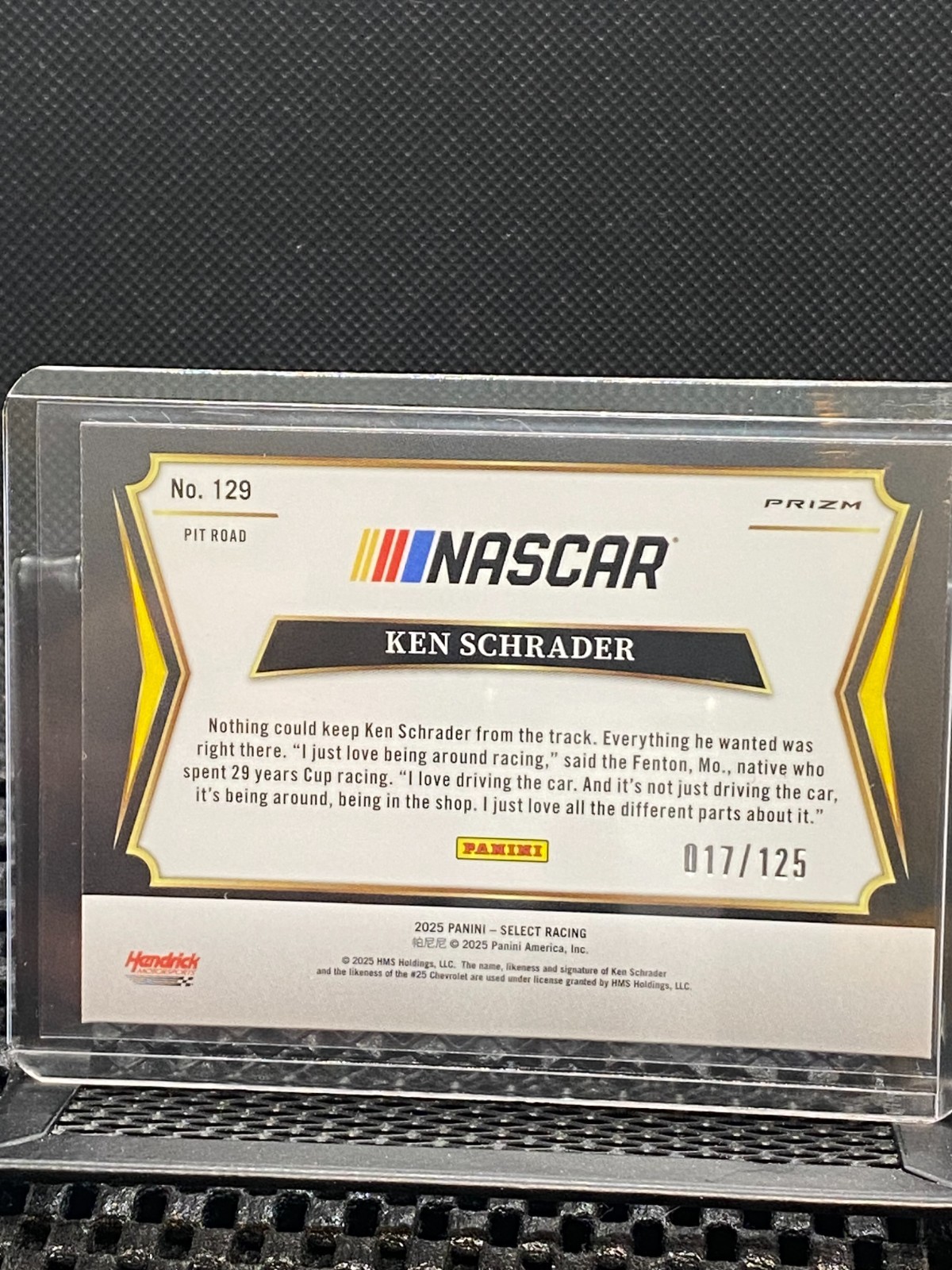 Ken Schrader 2025 Select Racing Maroon Prizm #17/125 #129 Pit Road