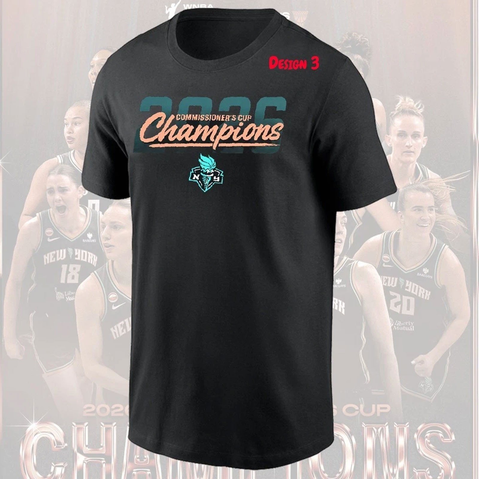 New York Liberty WNBA Commissioner’s Cup 2026 Champions Black T-Shirt