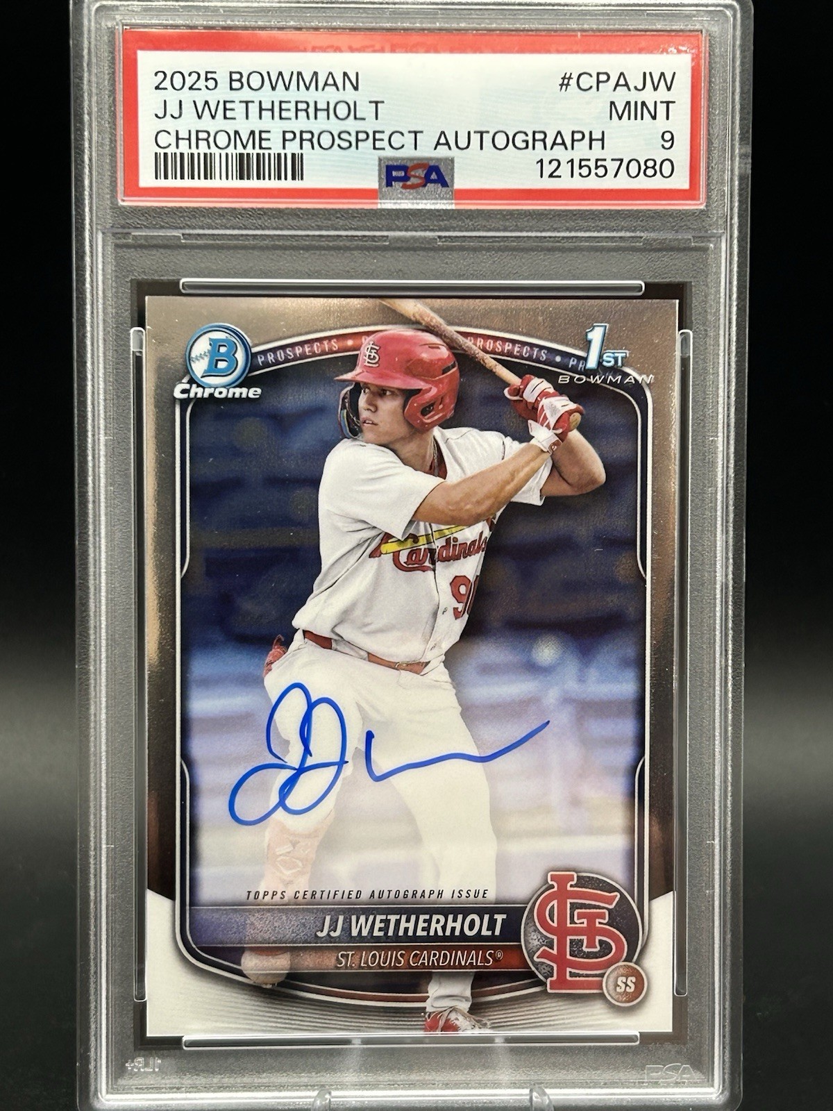 JJ Wetherholt PSA 9 2025 Bowman Chrome Autograph RC CPA-JW Cardinals B602