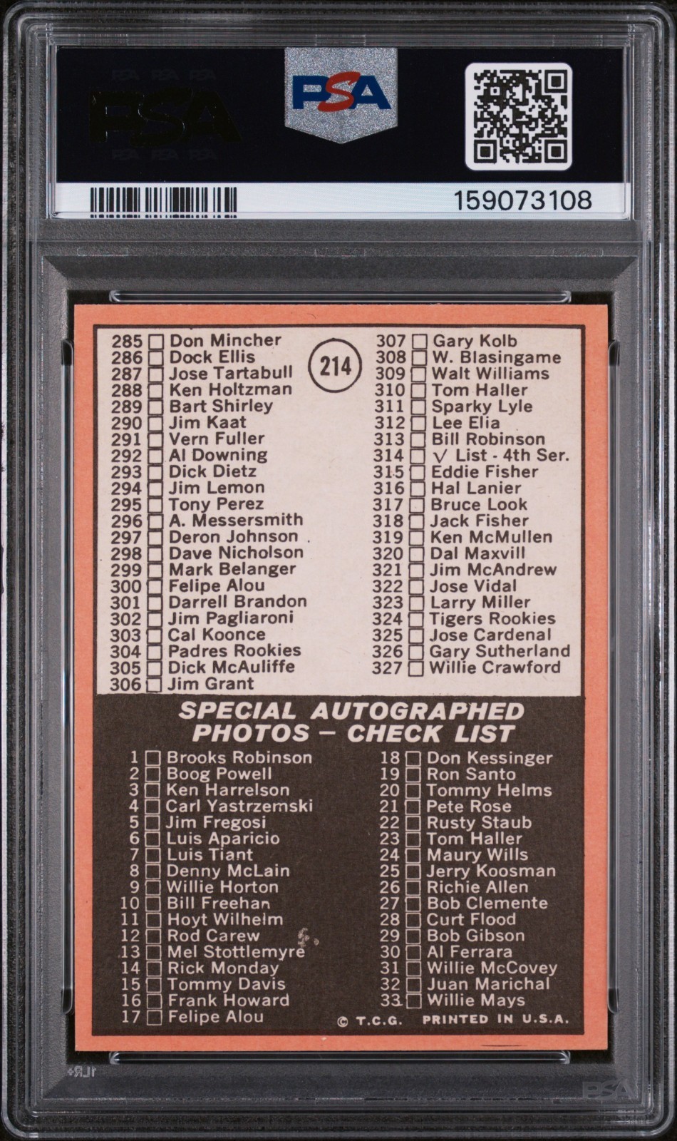 1969 Topps Baseball Checklist 219–327 #214 – Vintage Baseball