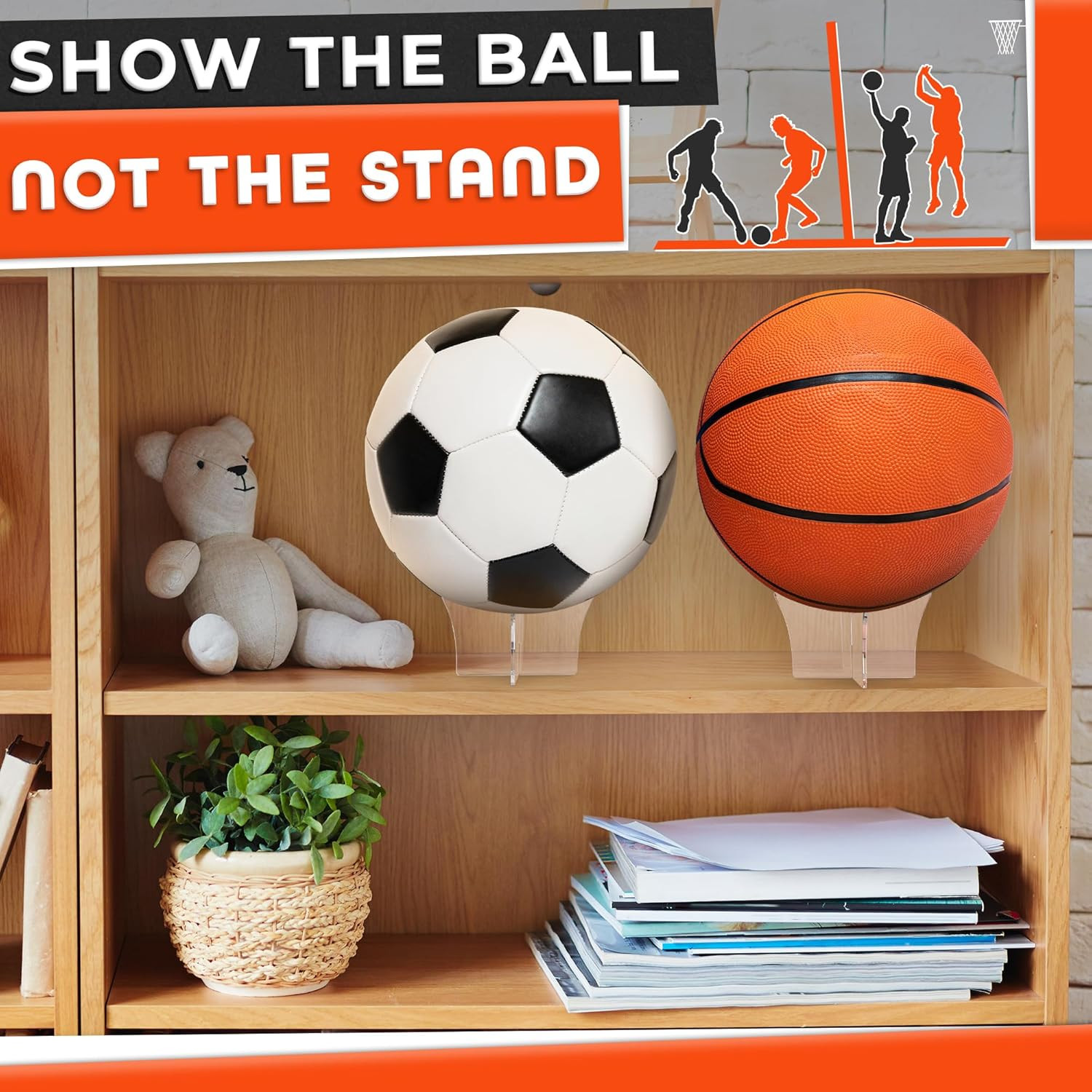 Basketball Stand Display & Holder – Non-Slip Mount Soccer Ball Stand Display wit