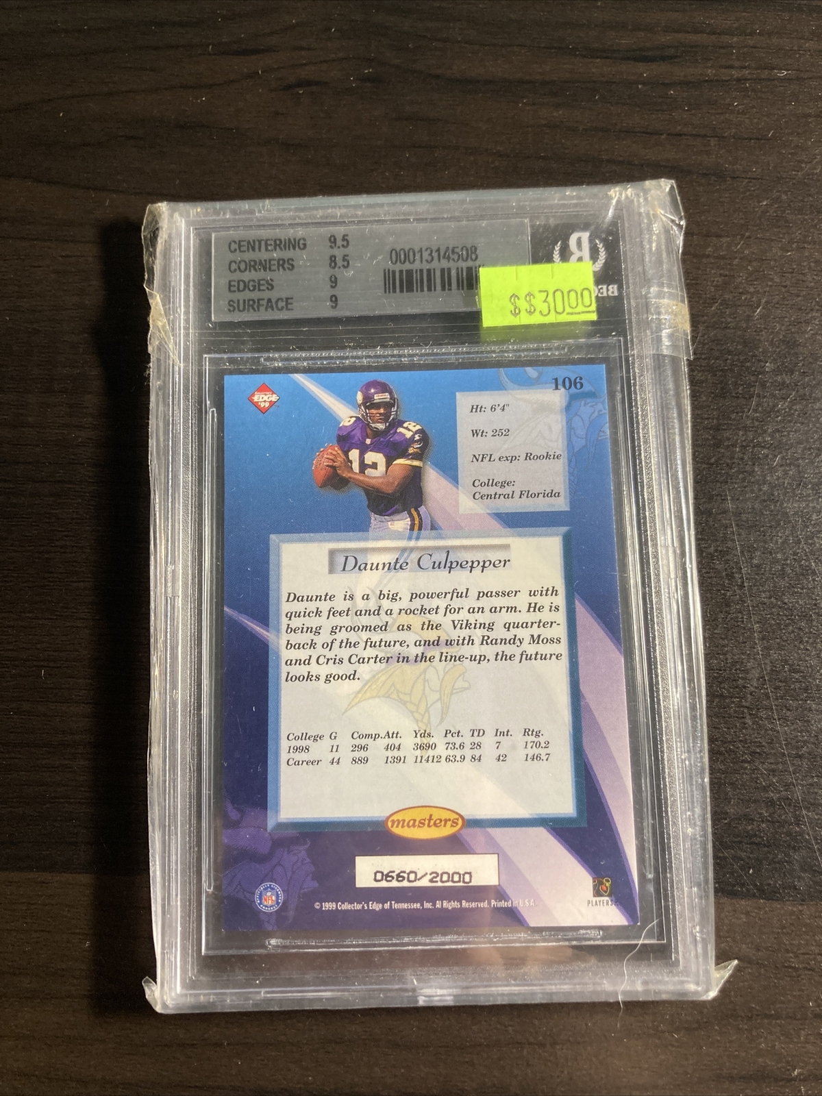 Daunte Culpepper Collectors Edge Masters QB VIKINGS BECKETT 9 Mint T1-279