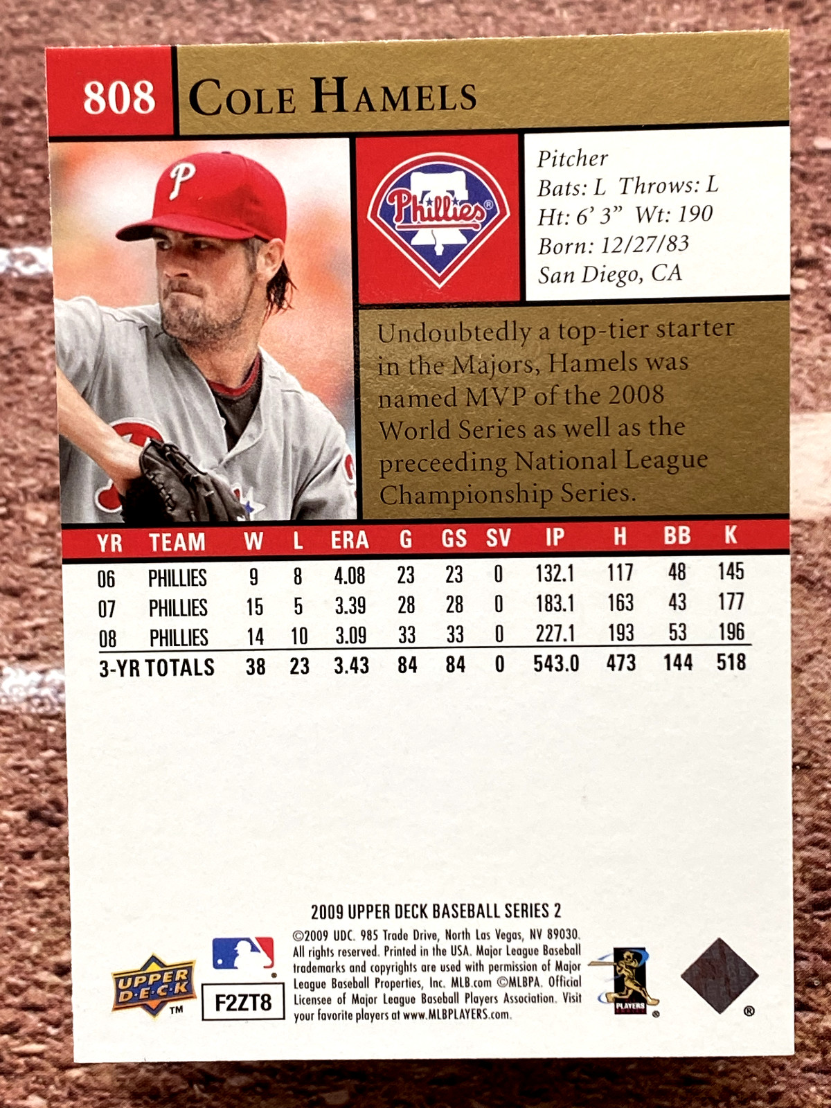 2009 Upper Deck Cole Hamels #808 Philadelphia Phillies