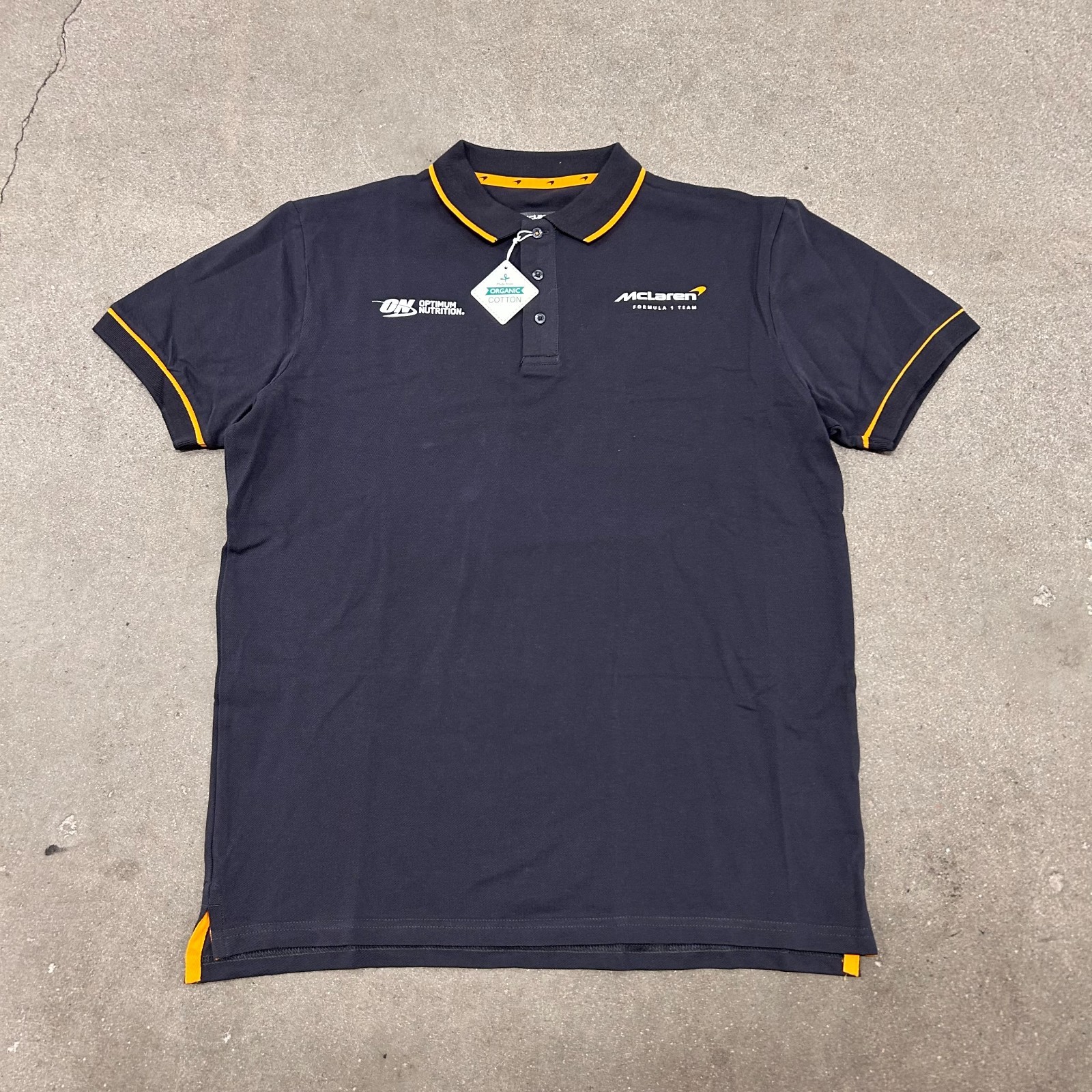 McLaren Formula 1 Team Polo Shirt Mens XL Black Organic Cotton Side Slit Racing
