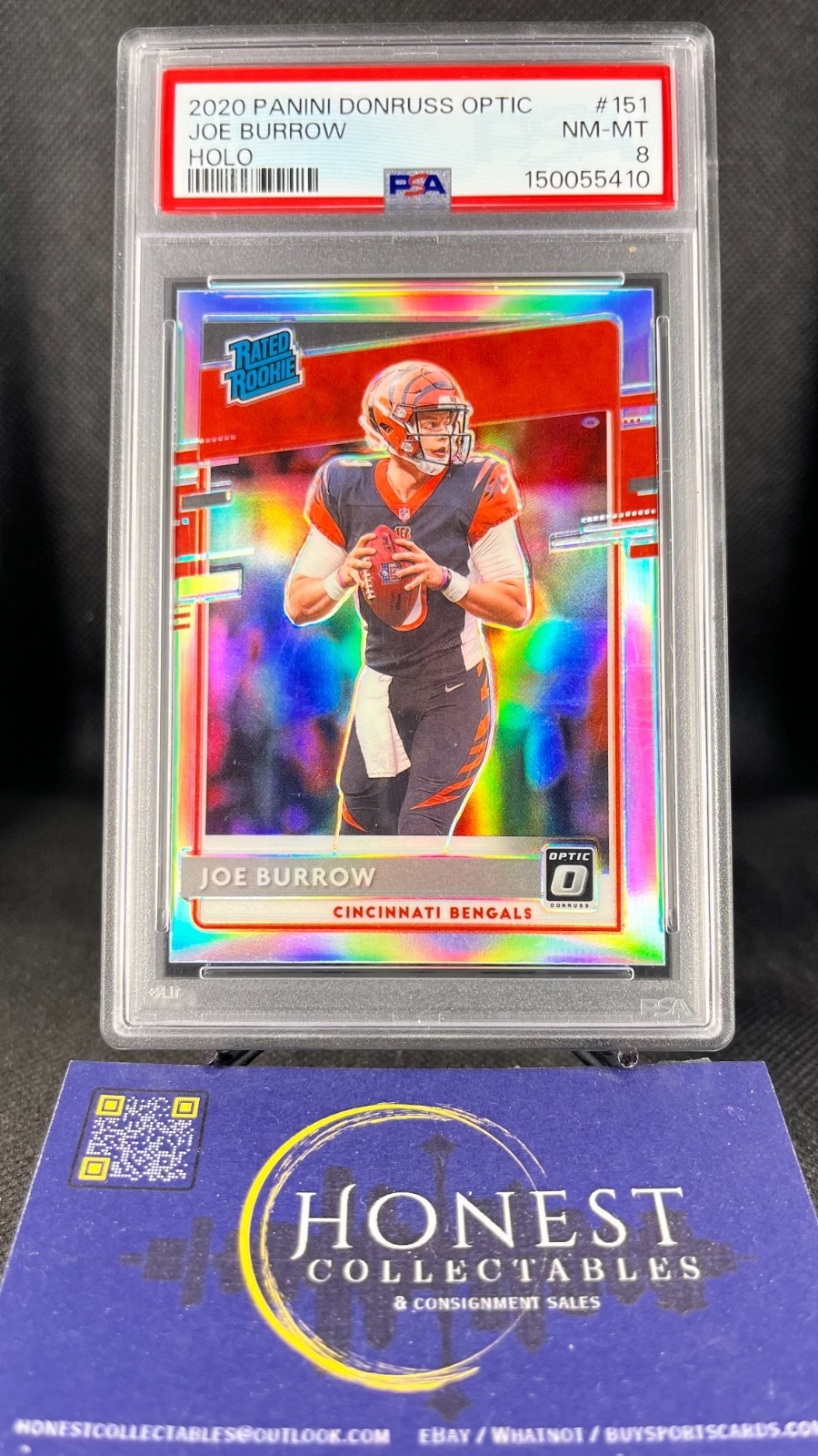 Joe Burrow (RC) Grade PSA 8 – 2020 Panini Optic Holo Prizm Rookie #151