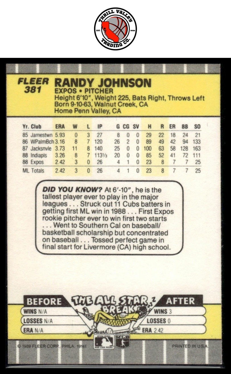 1989 Fleer #381 Rookie Randy Johnson GET EVERY 4TH FREE