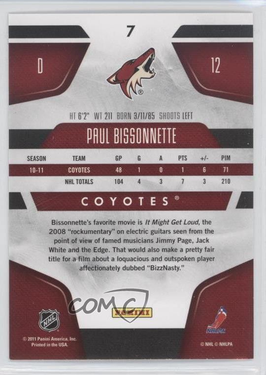 2011-12 Certified Totally Silver Paul Bissonnette #7 8fv