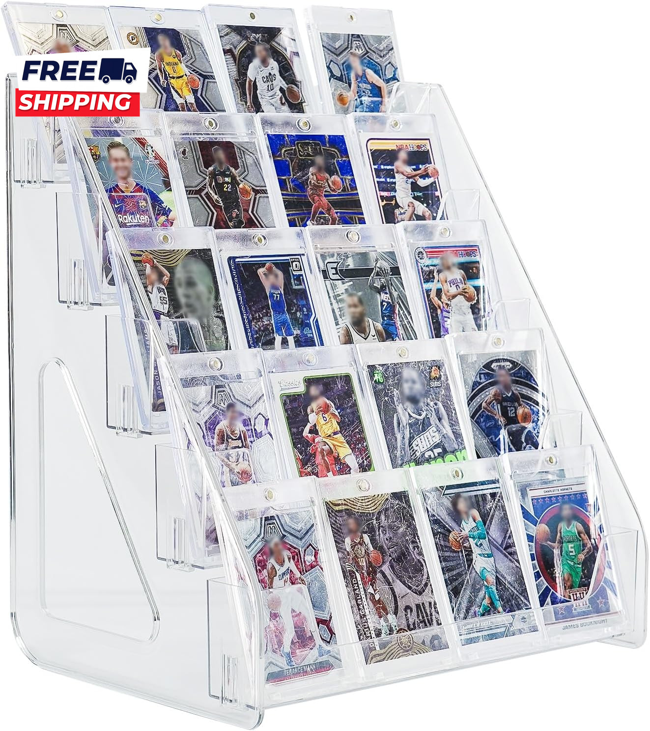 5-Tier Acrylic Trading Card Display Stand Large Capacity Graded Sports Card Disp