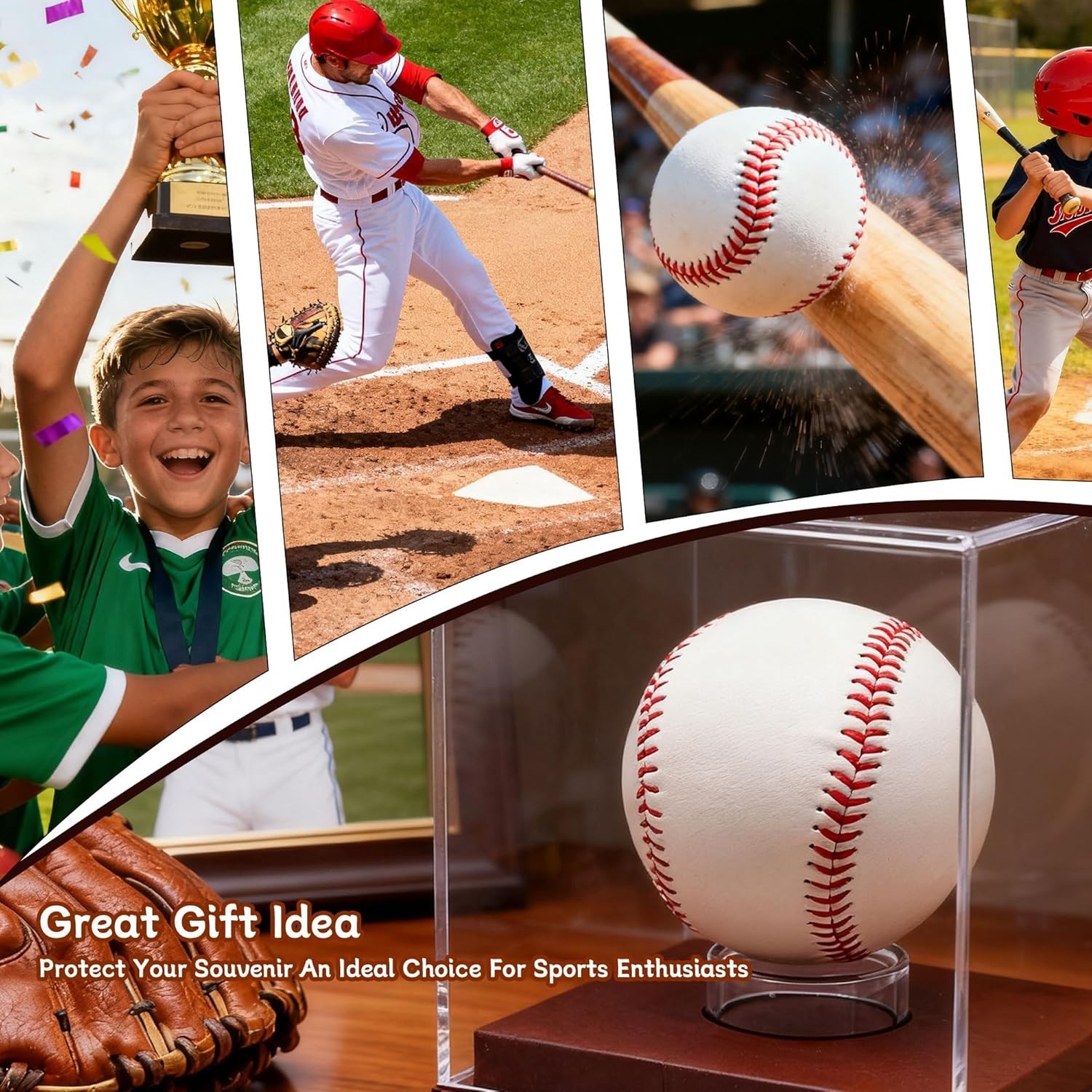 Baseball Display Case – Clear Acrylic Cube with Wooden Base, UV Protected Dis…