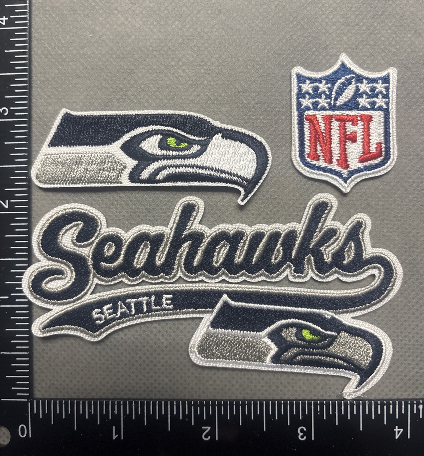 LOT OF 3 SEATTLE SEAHAWKS IRON ON EMBROIDERED PATCH