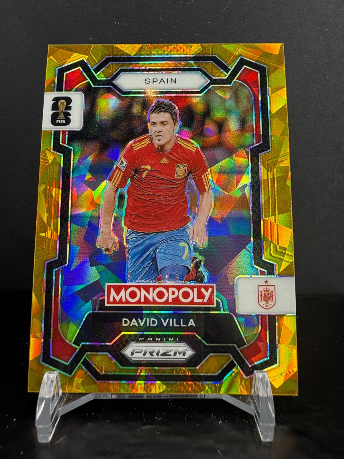 CZD929 – 2026 Panini Monopoly Prizm – FIFA – David Villa #44 – Gold Cracked Ice
